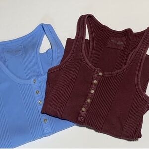 Aerie Blue and Burgundy Ribbed Racerback Tank Tops sz L (lot of 2)
